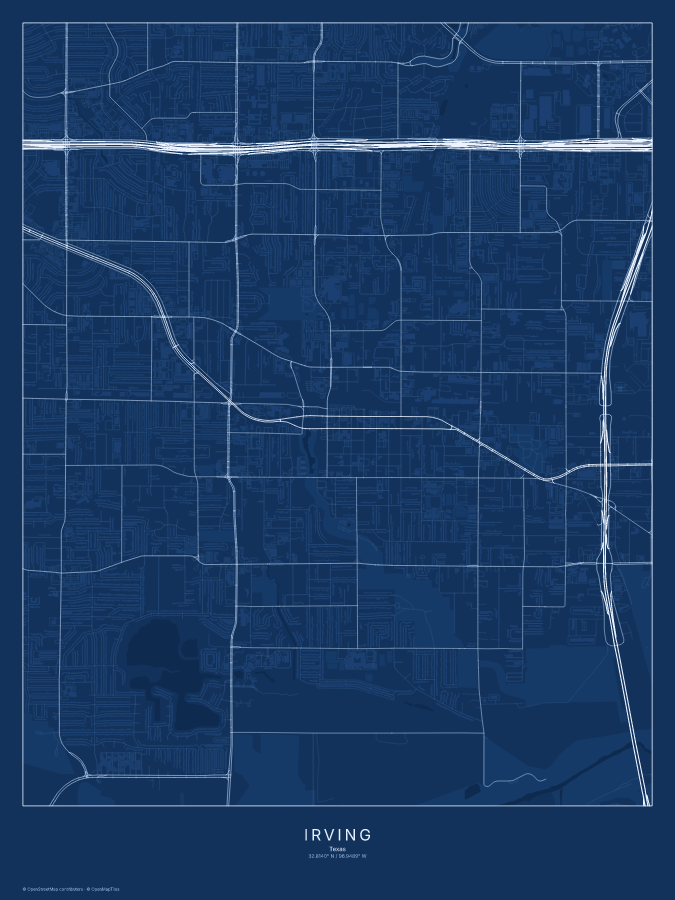Irving map poster, blueprint style