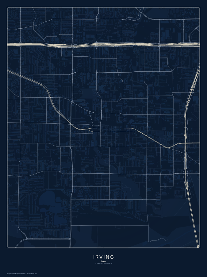 Irving map poster, midnight style