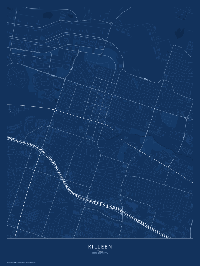 Killeen map poster, blueprint style