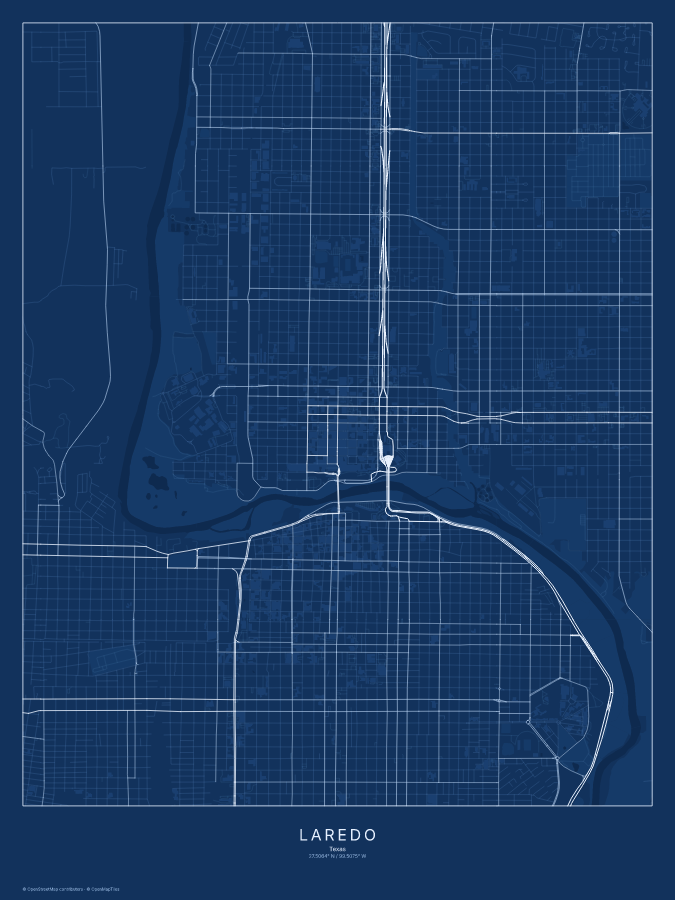 Laredo map poster, blueprint style