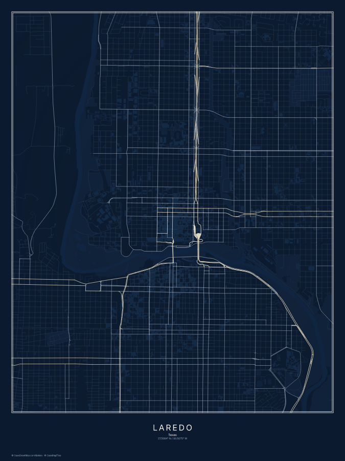 Laredo map poster, midnight style