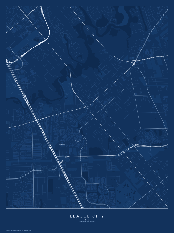 League City map poster, blueprint style
