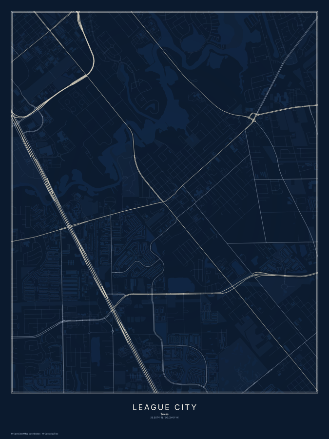 League City map poster, midnight style