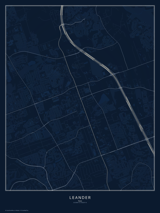 Leander map poster, midnight style