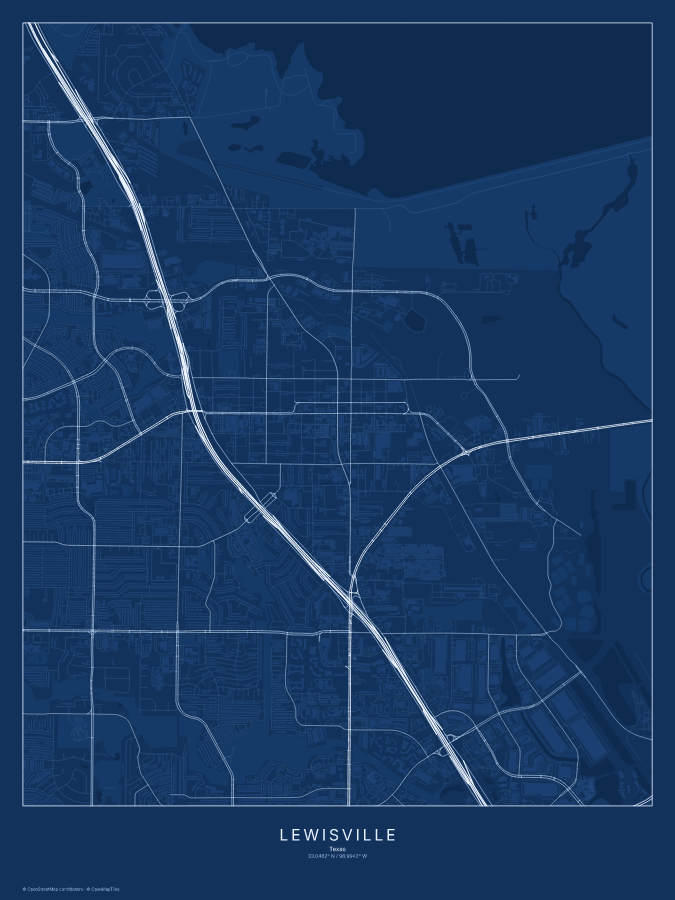 Lewisville map poster, blueprint style