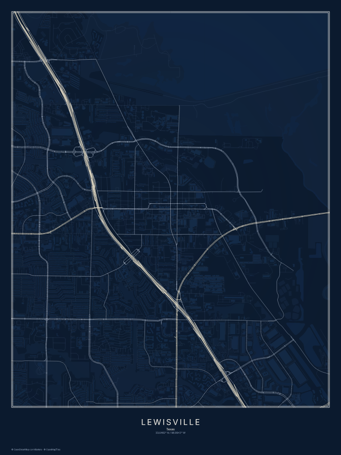Lewisville map poster, midnight style
