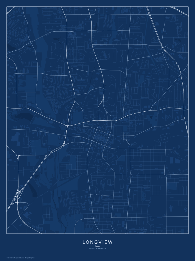 Longview map poster, blueprint style