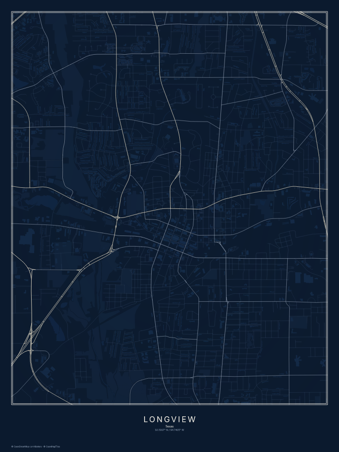 Longview map poster, midnight style