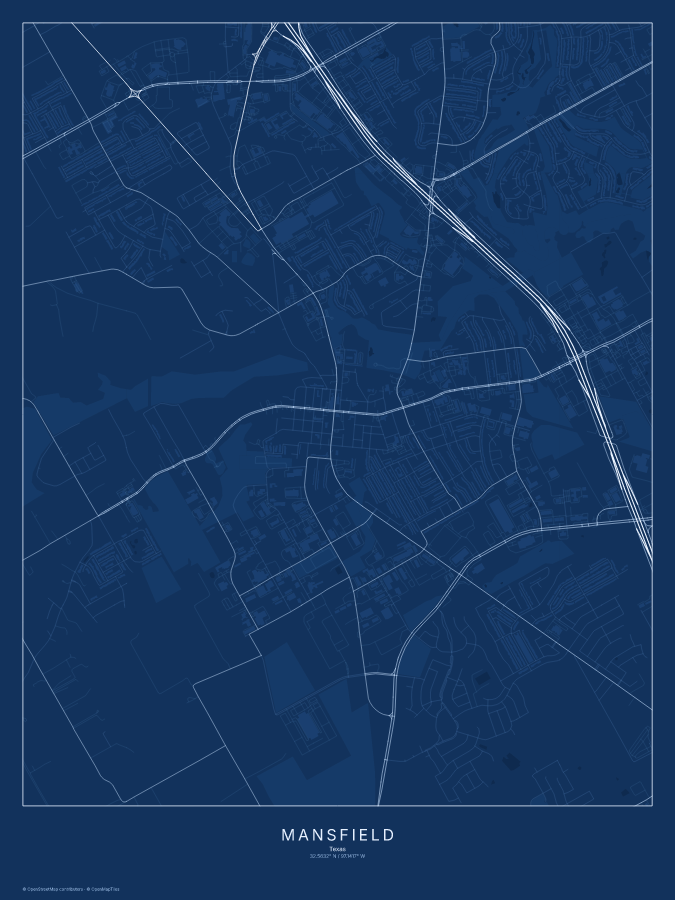 Mansfield map poster, blueprint style