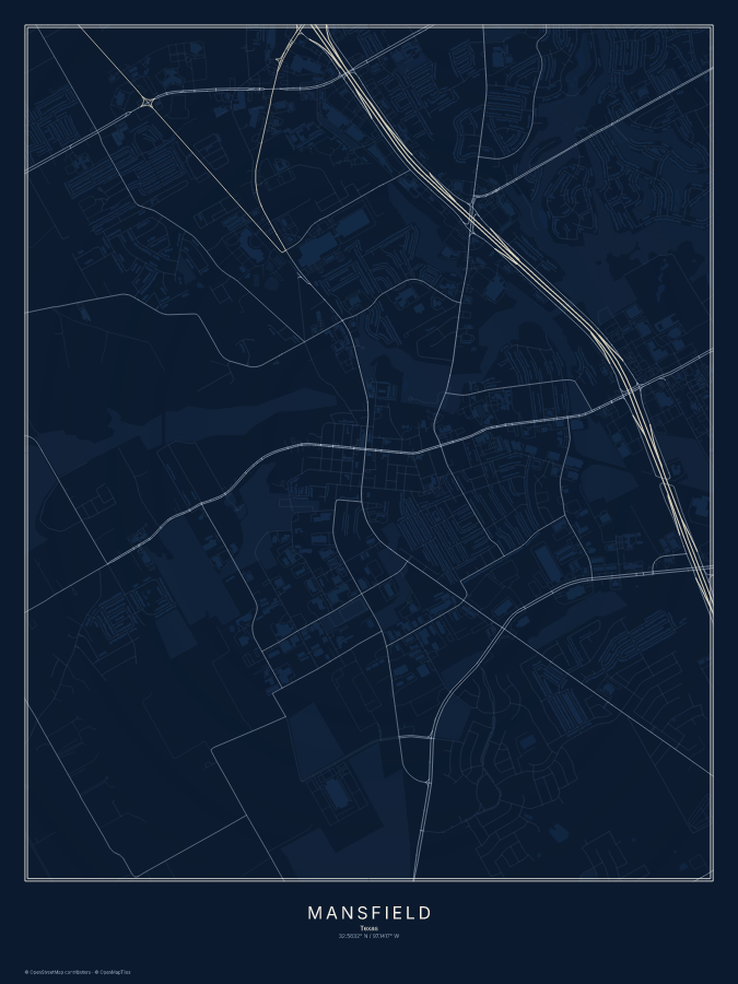 Mansfield map poster, midnight style