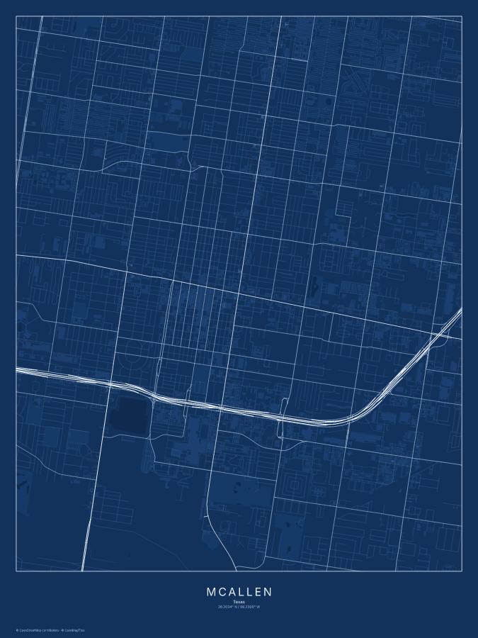 McAllen map poster, blueprint style