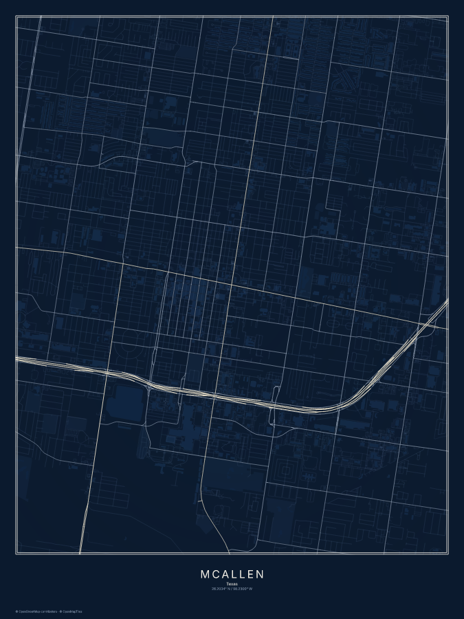 McAllen map poster, midnight style