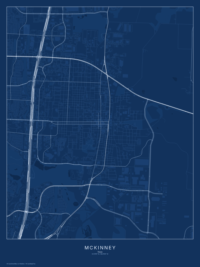 McKinney map poster, blueprint style