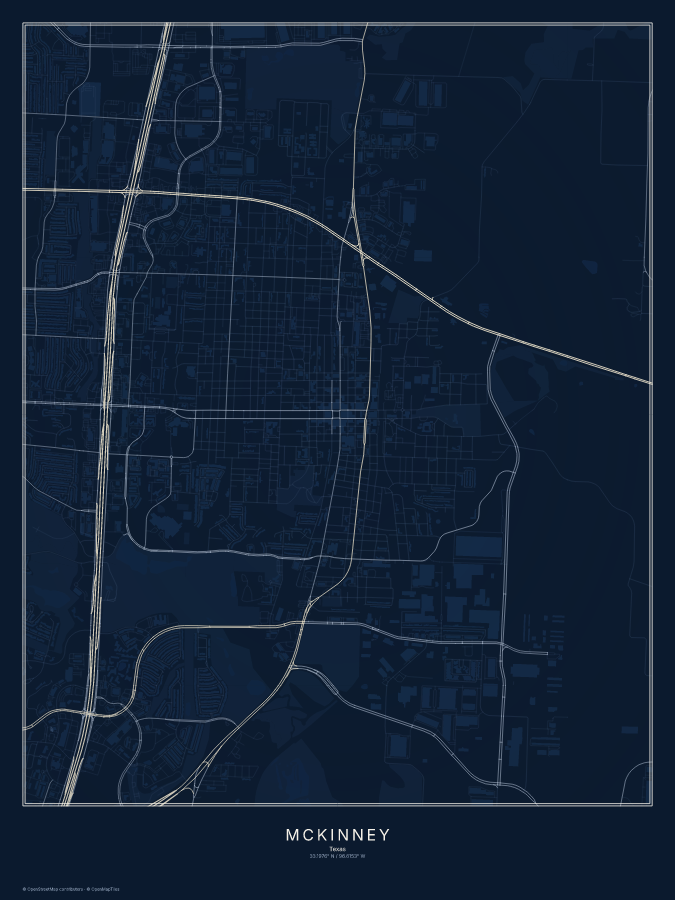 McKinney map poster, midnight style