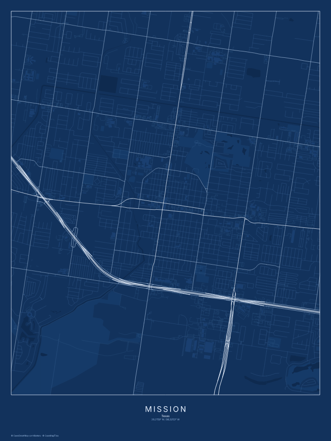 Mission map poster, blueprint style