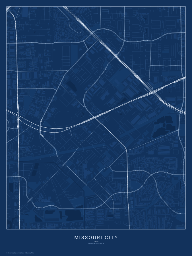Missouri City map poster, blueprint style