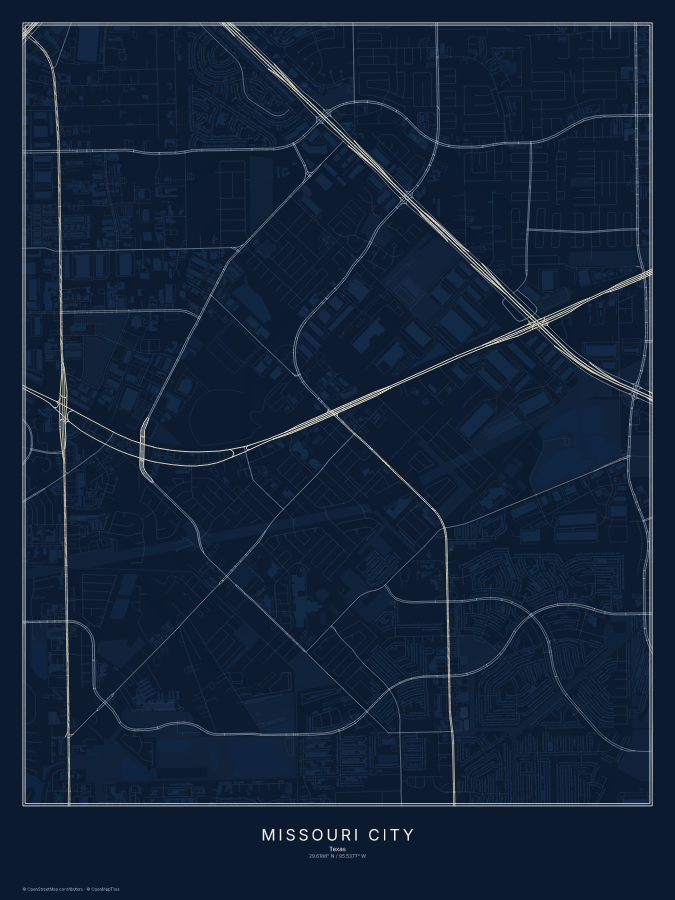 Missouri City map poster, midnight style