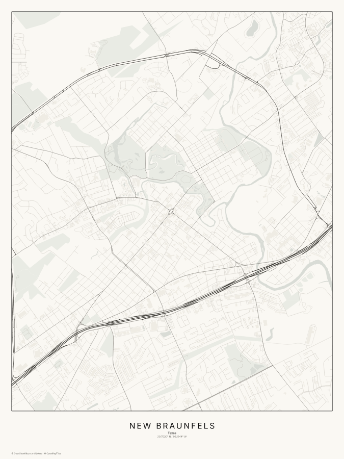 New Braunfels map poster, classic style