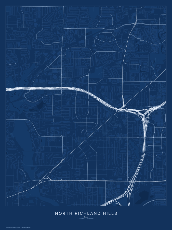 North Richland Hills map poster, blueprint style