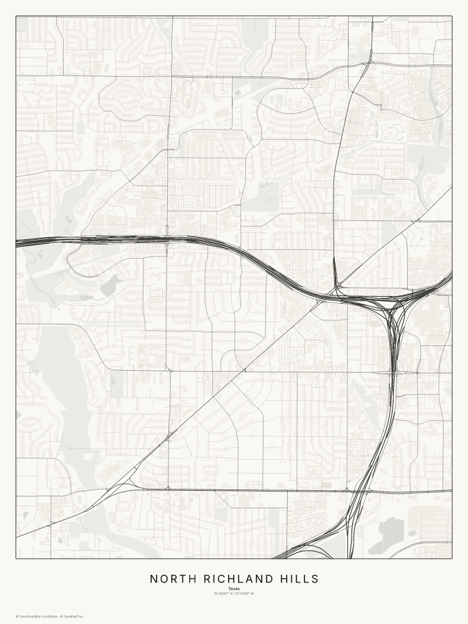 North Richland Hills map poster, classic style