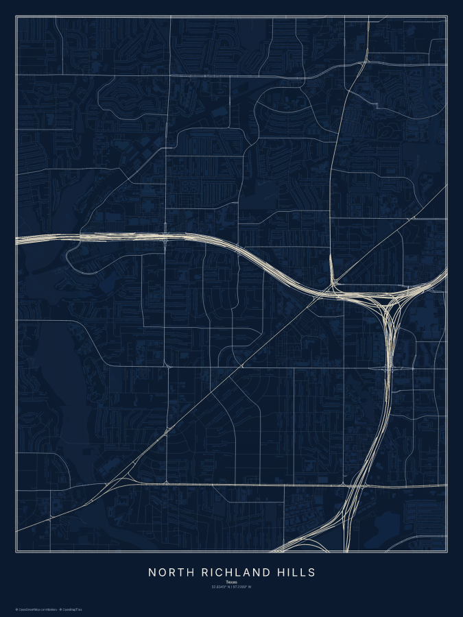 North Richland Hills map poster, midnight style