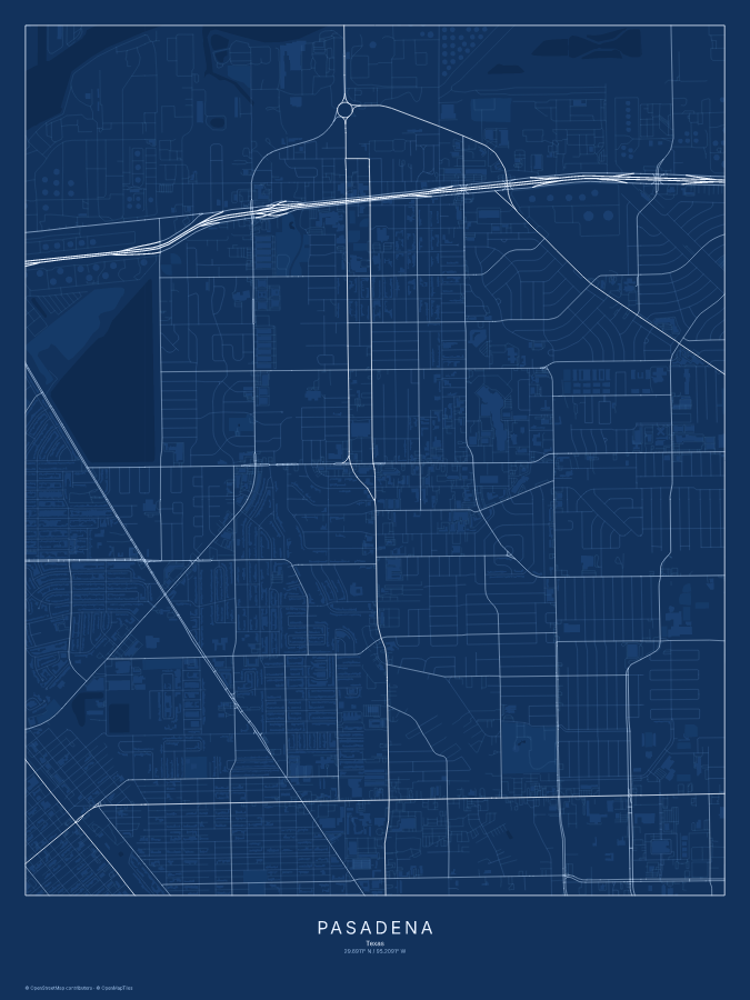 Pasadena map poster, blueprint style