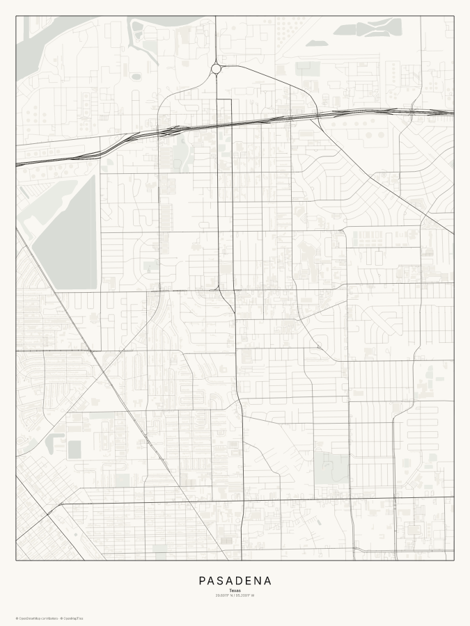 Pasadena map poster, classic style
