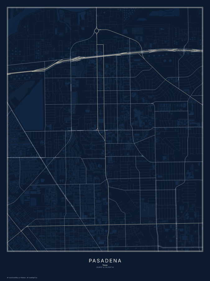 Pasadena map poster, midnight style