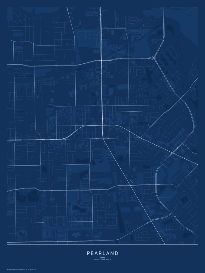 Pearland map poster, blueprint style