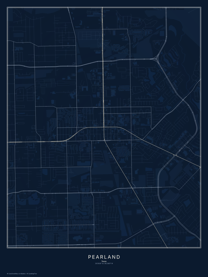 Pearland map poster, midnight style
