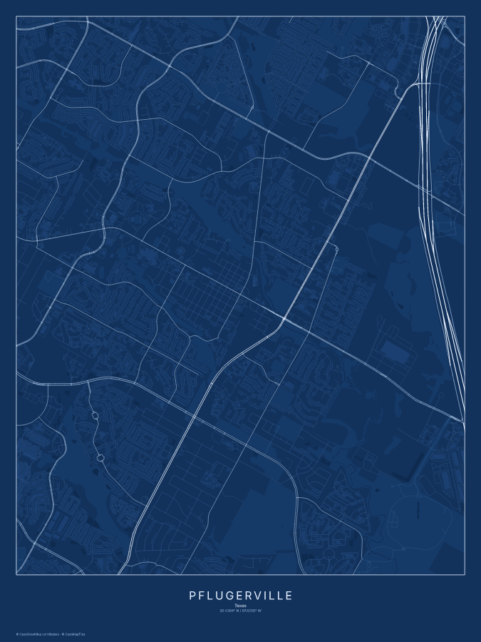 Pflugerville map poster, blueprint style