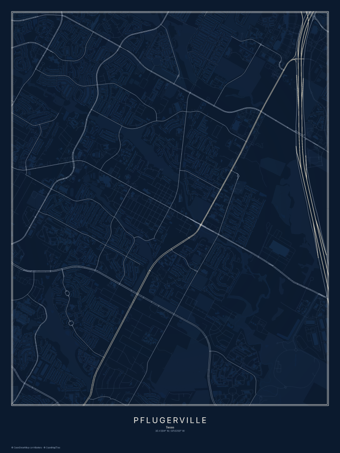 Pflugerville map poster, midnight style