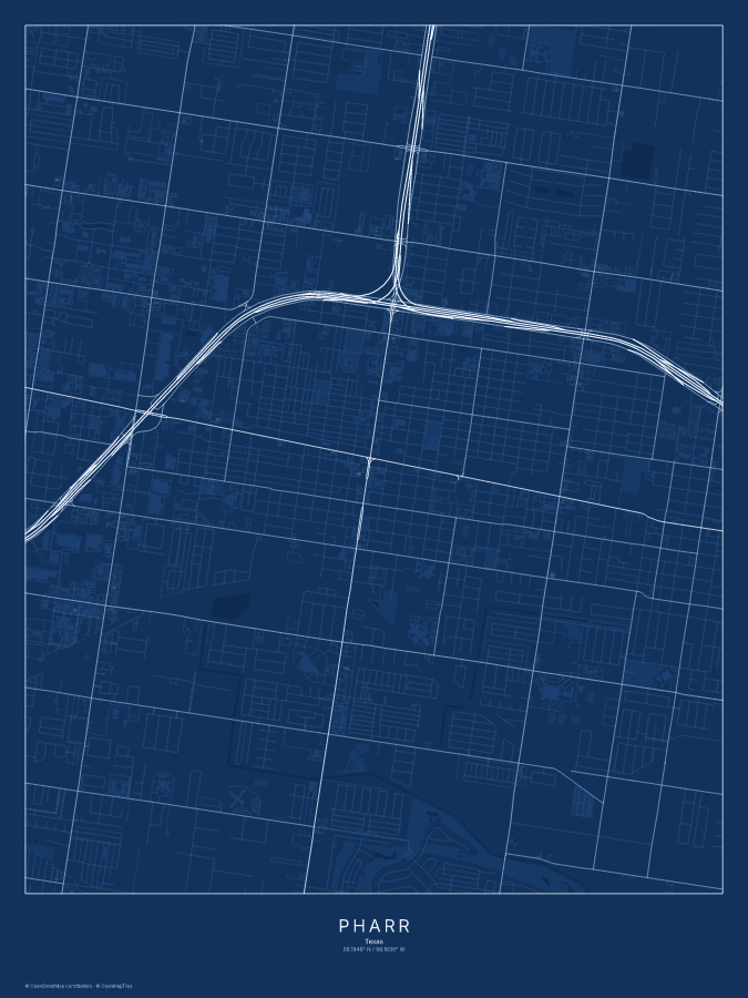 Pharr map poster, blueprint style