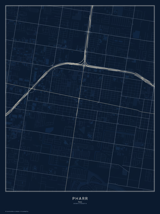 Pharr map poster, midnight style