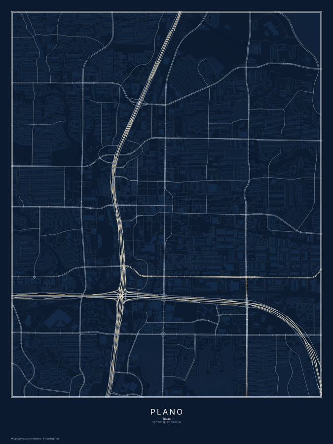 Plano map poster, midnight style