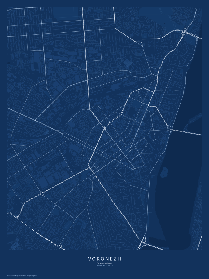 Voronezh map poster, blueprint style