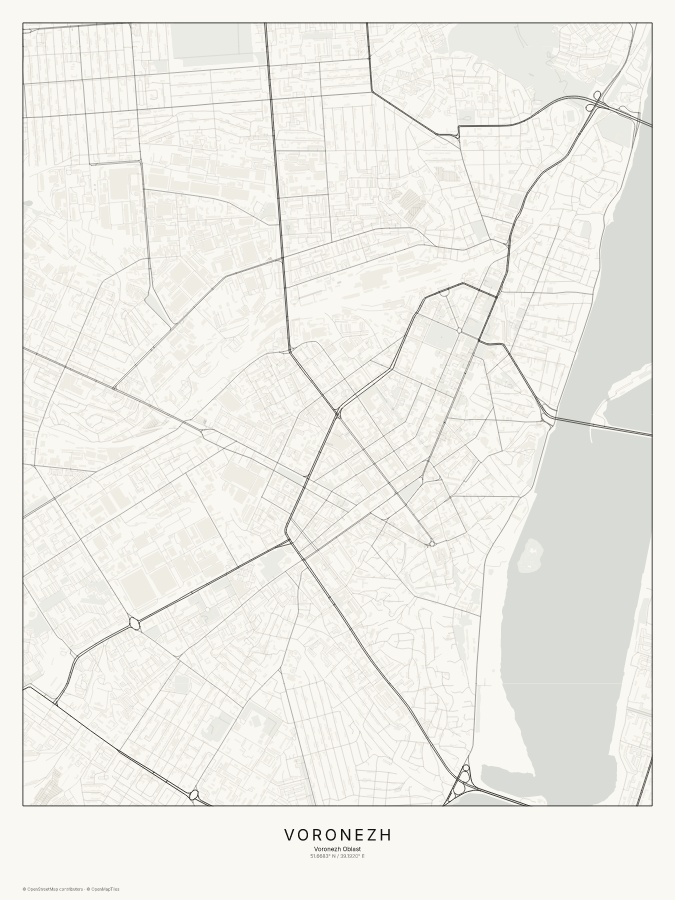 Voronezh map poster, classic style