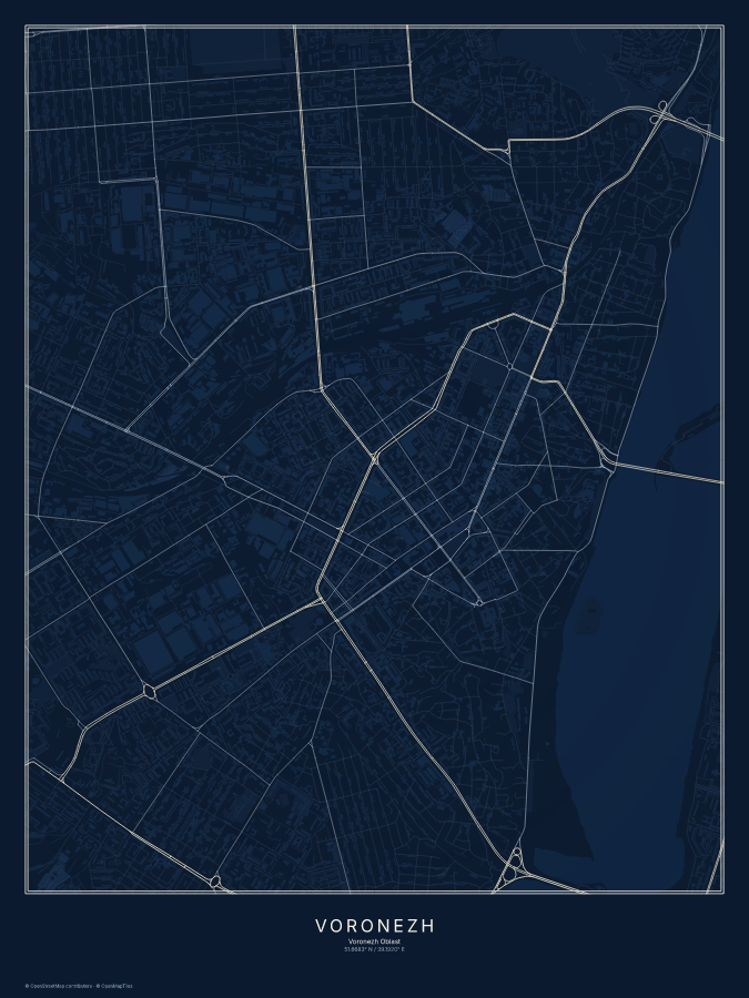 Voronezh map poster, midnight style