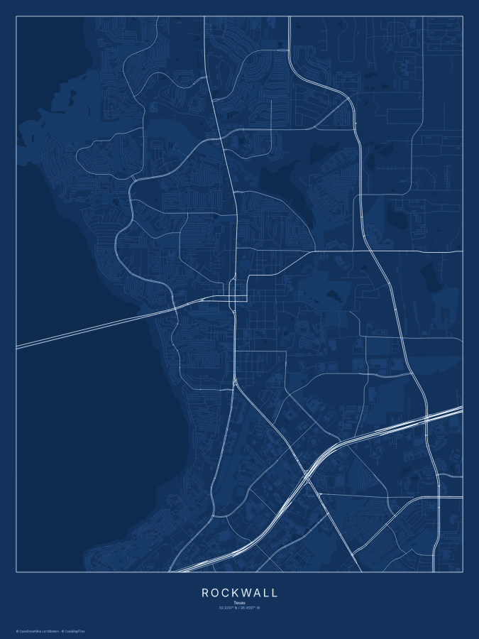 Rockwall map poster, blueprint style