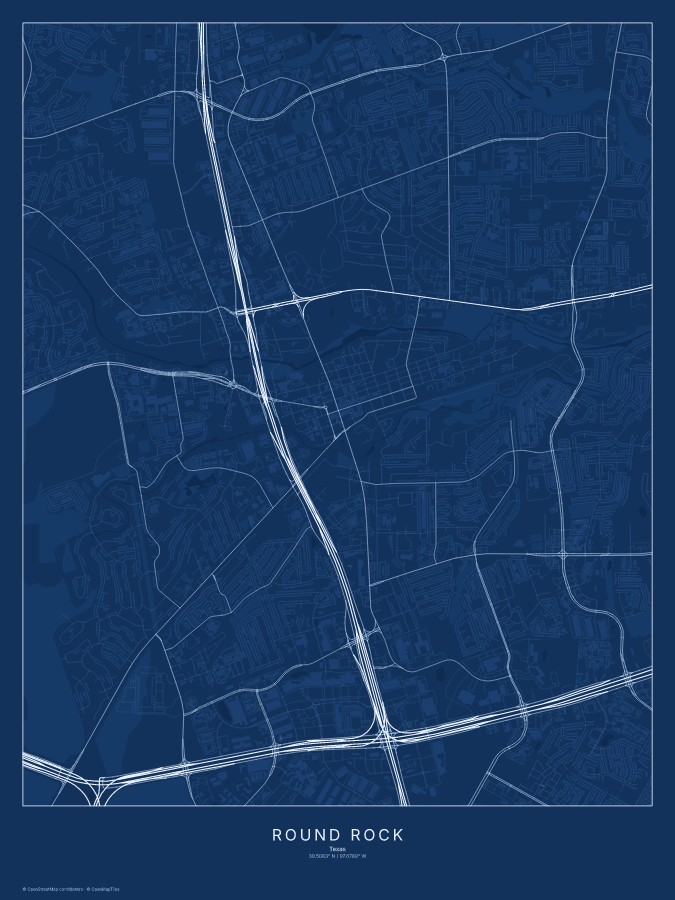 Round Rock map poster, blueprint style