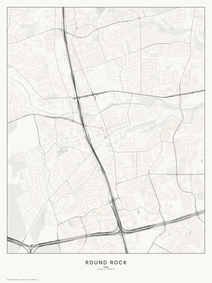 Round Rock map poster, classic style