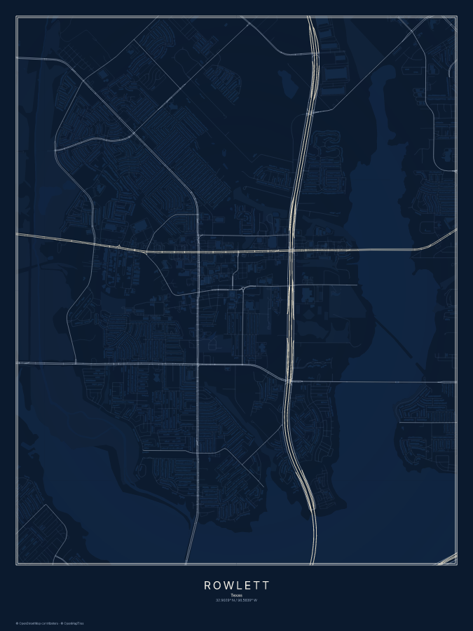 Rowlett map poster, midnight style