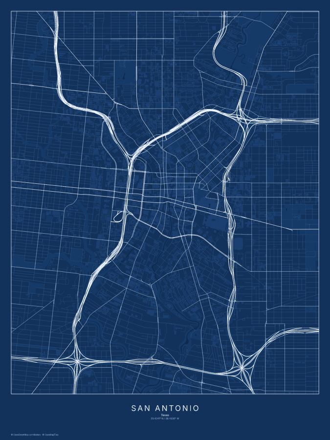 San Antonio map poster, blueprint style