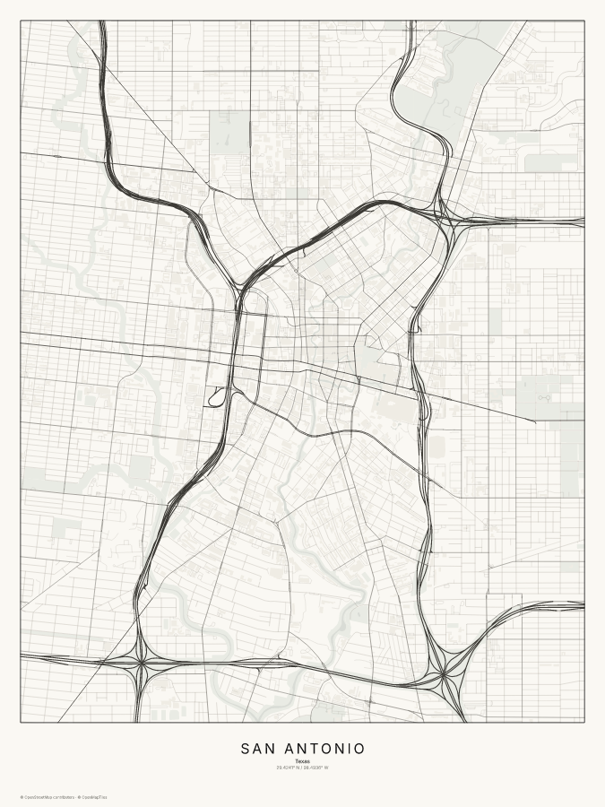 San Antonio map poster, classic style