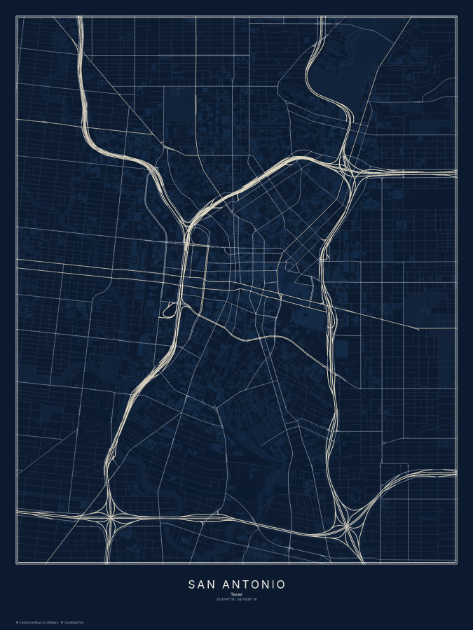San Antonio map poster, midnight style