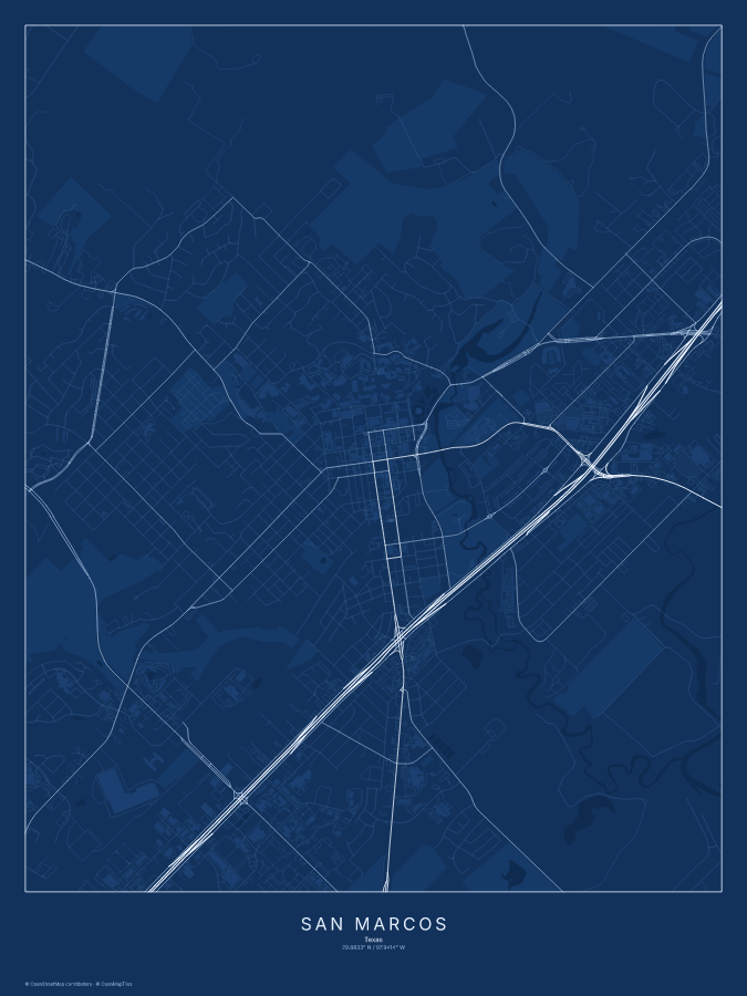 San Marcos map poster, blueprint style
