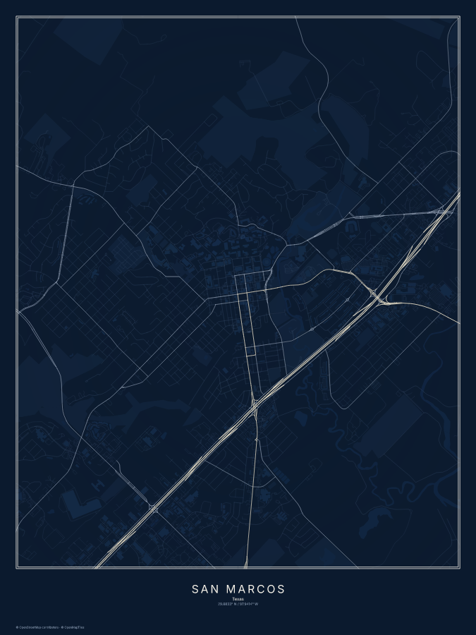 San Marcos map poster, midnight style