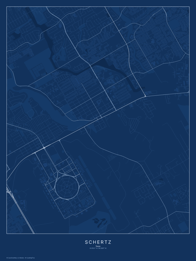 Schertz map poster, blueprint style