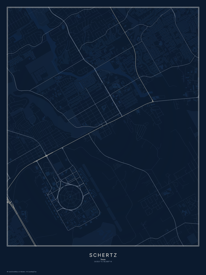 Schertz map poster, midnight style