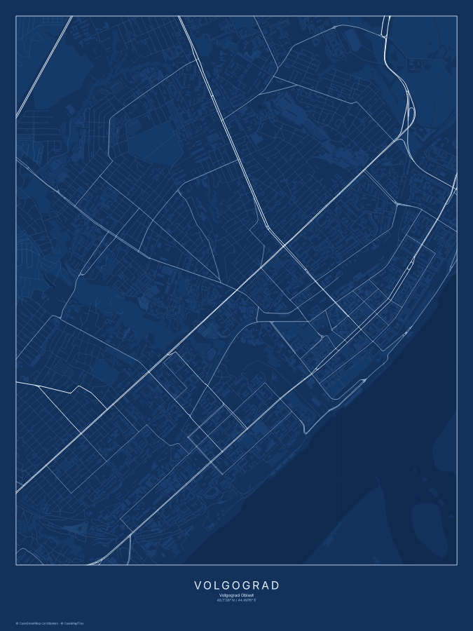 Volgograd map poster, blueprint style